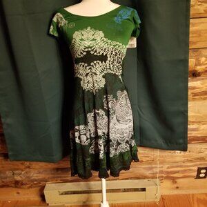 Desigual green floral midi  dress Size=S NWT